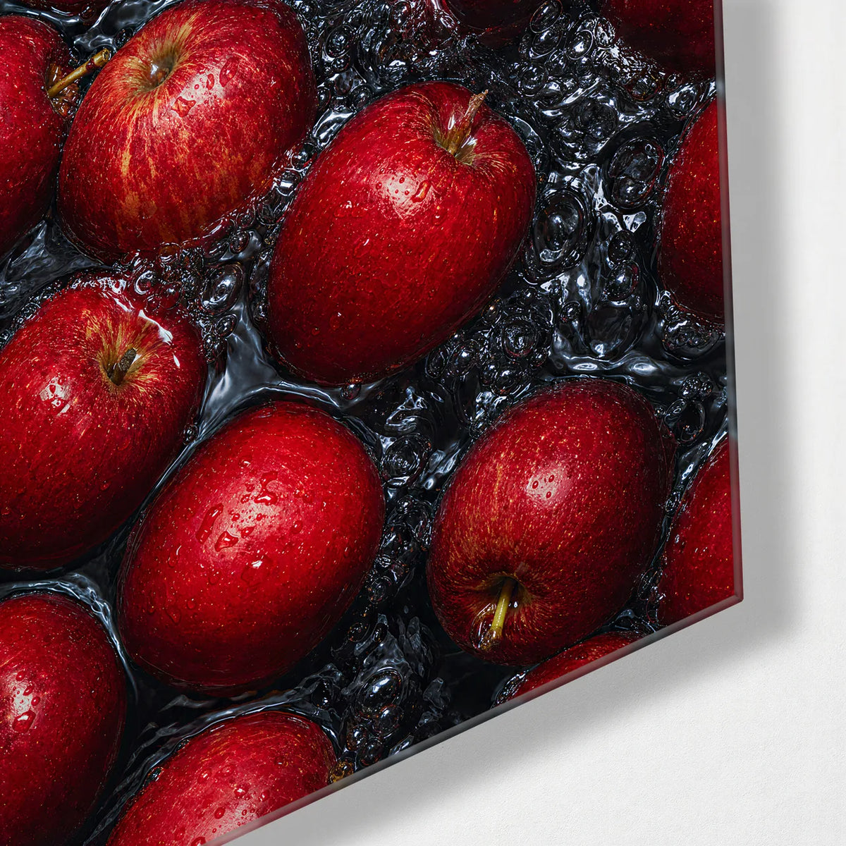 Apples in the Dark — corner detail of glass wall art
