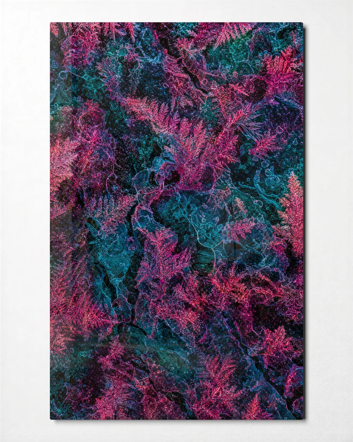 Coral Threads — front view of glass wall art