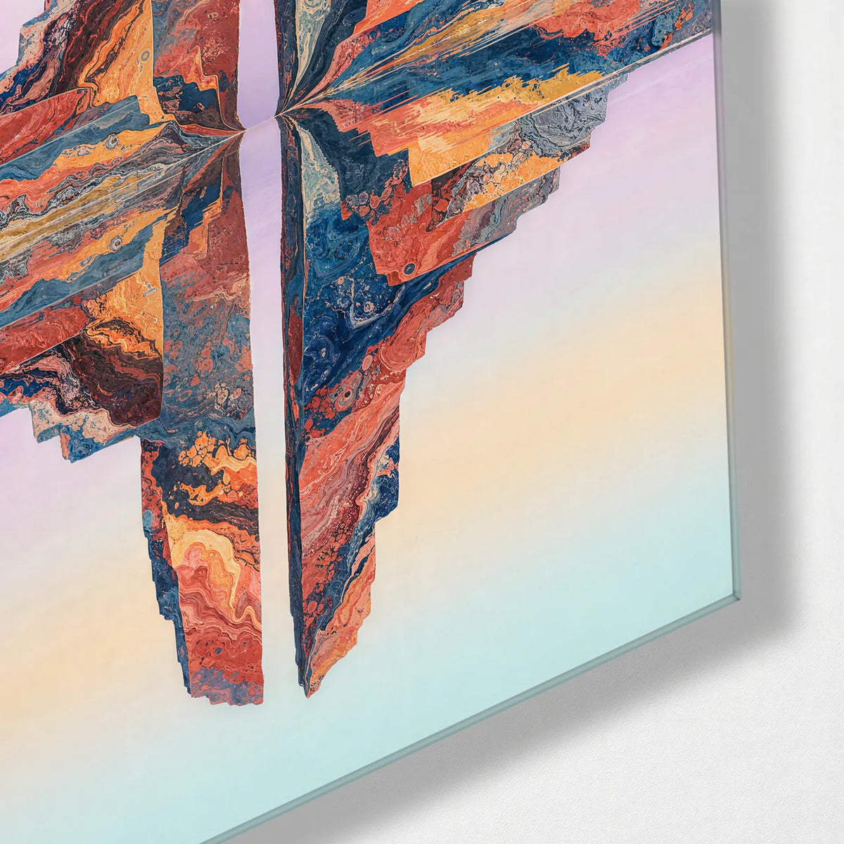 Split Rock Reflection — corner detail of glass wall art