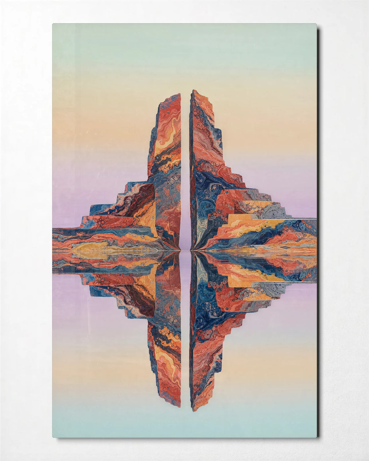Split Rock Reflection — front view of glass wall art