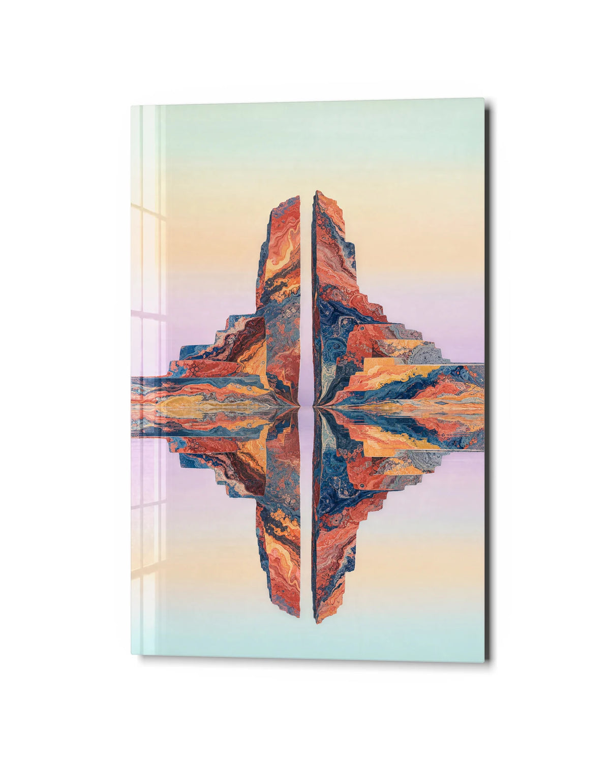 Split Rock Reflection — studio view of glass wall art