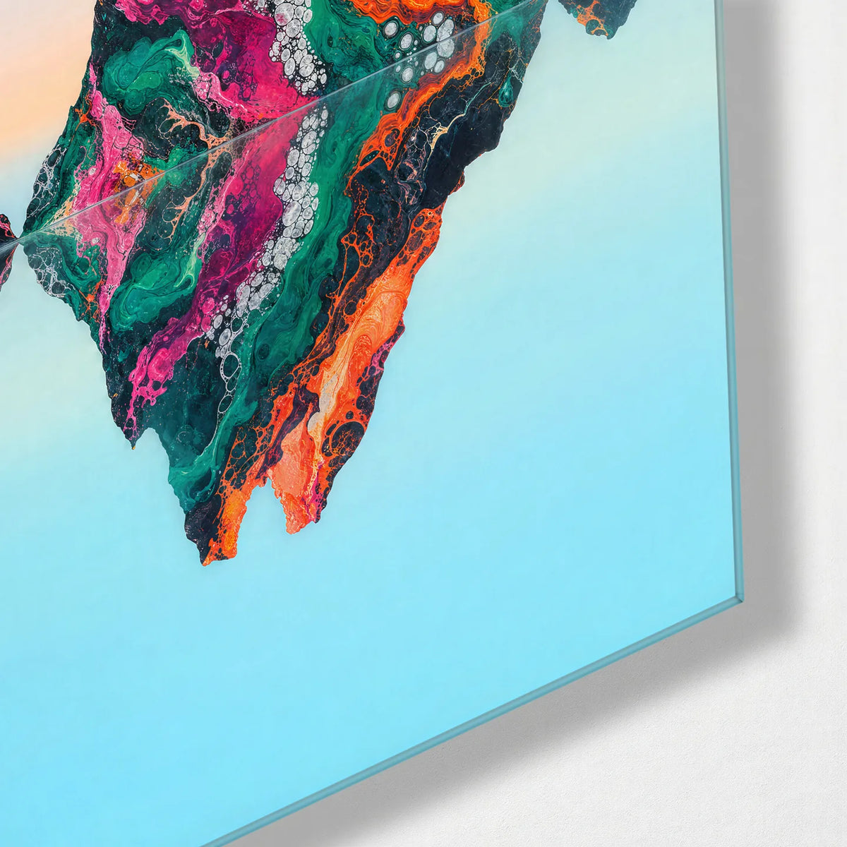 An Island of Colour — corner detail of glass wall art