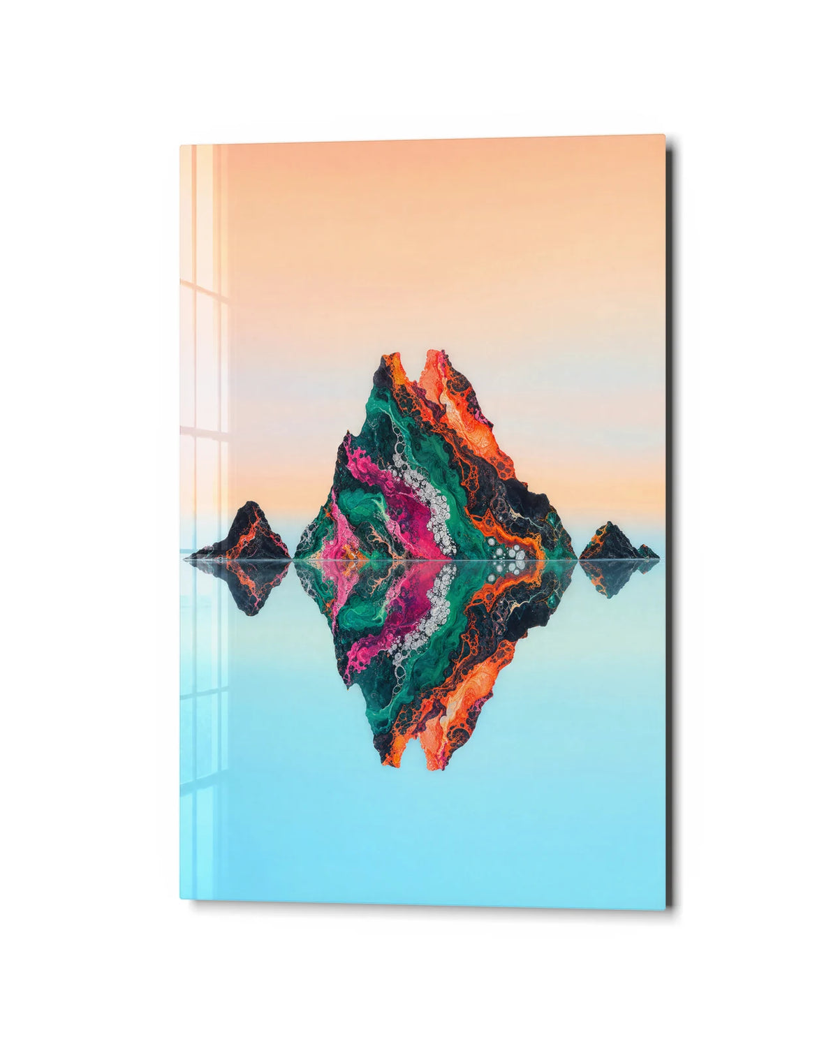 An Island of Colour — studio view of glass wall art