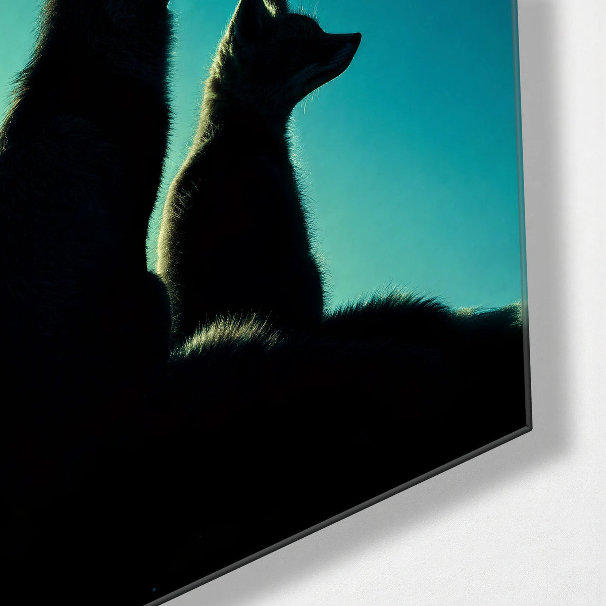 Two at Dusk — corner detail of glass wall art