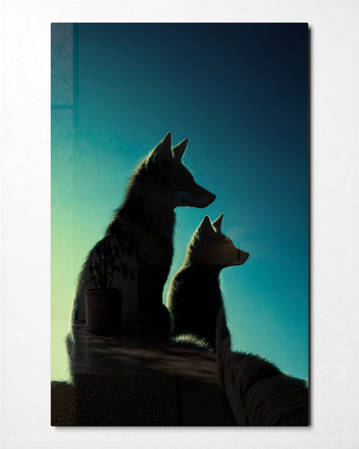 Two at Dusk — front view of glass wall art