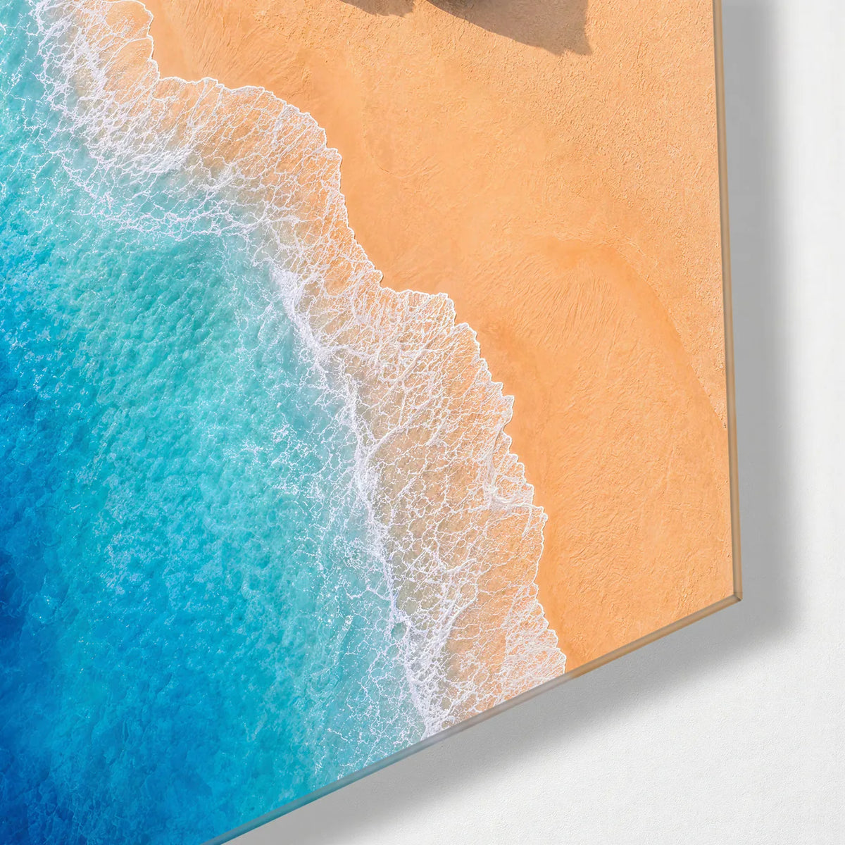 One Umbrella Three Rocks — corner detail of glass wall art
