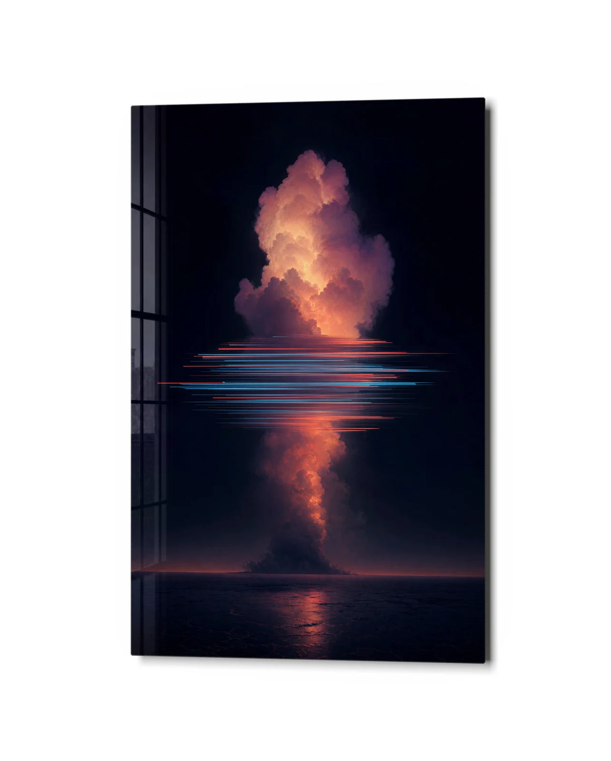 Cloud Between Lines — studio view of glass wall art