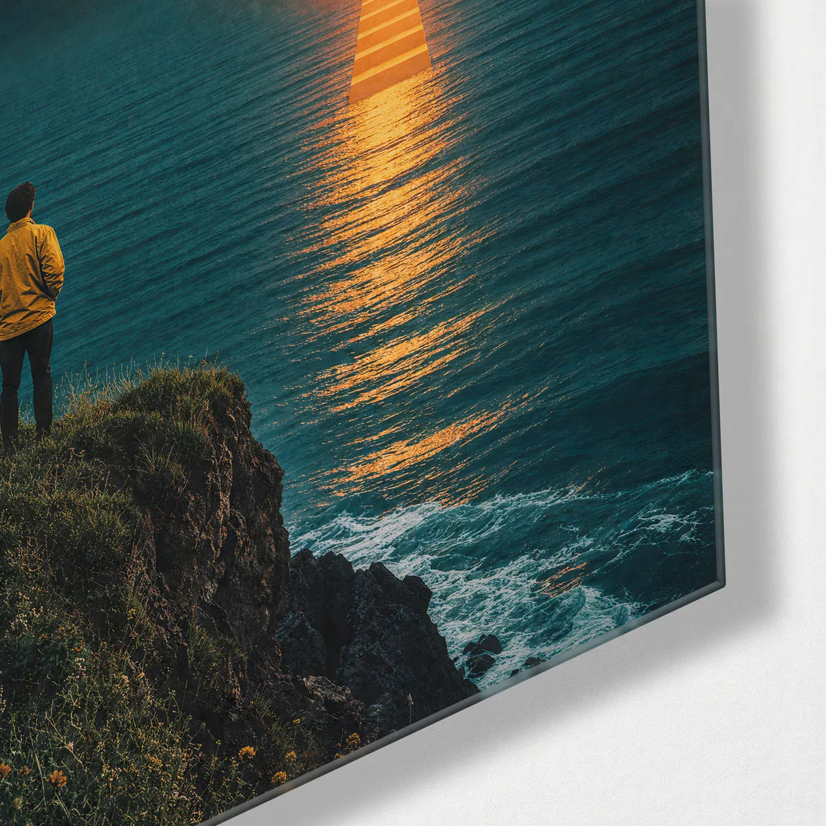 A Sun to Step Toward — corner detail of glass wall art