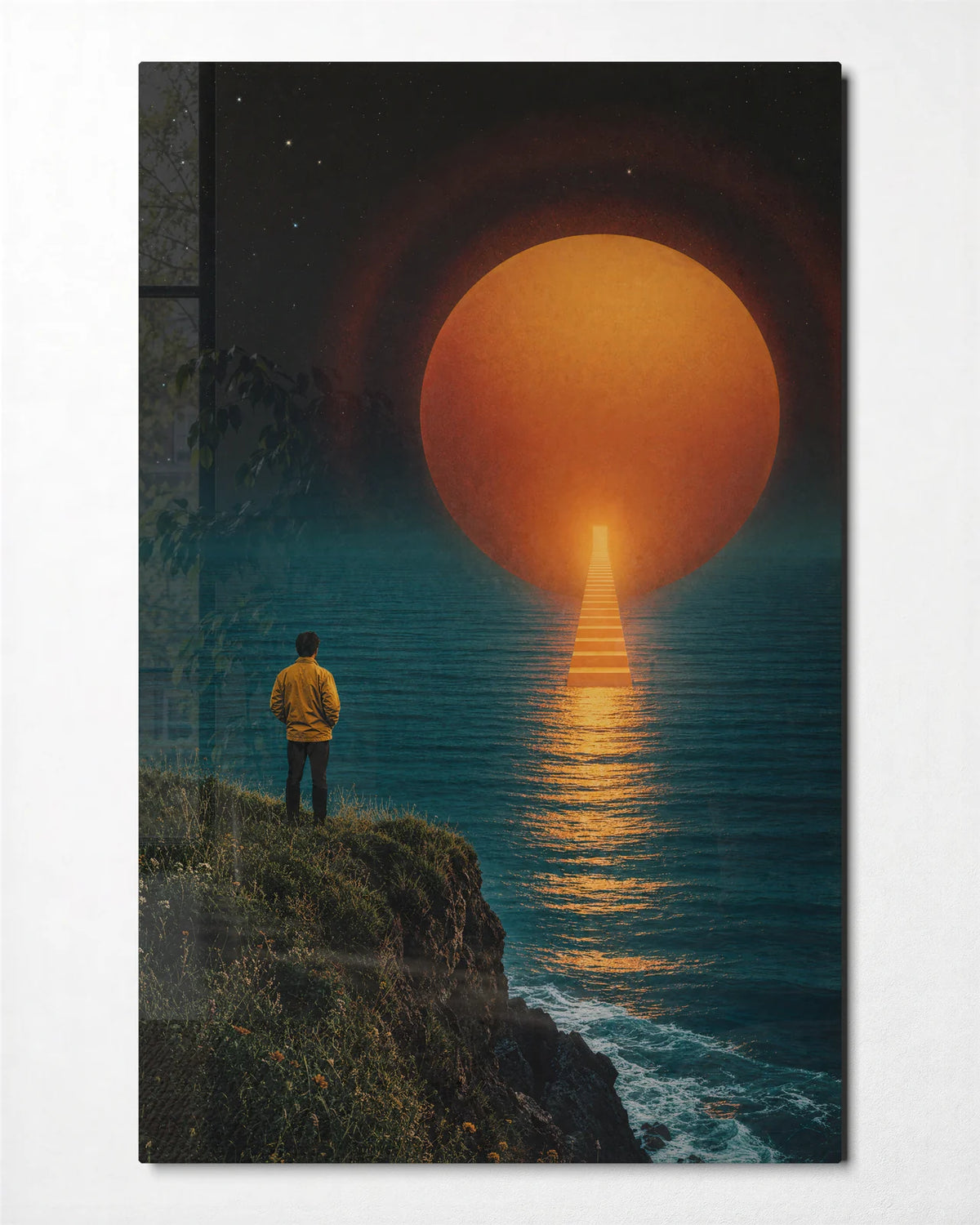 A Sun to Step Toward — front view of glass wall art