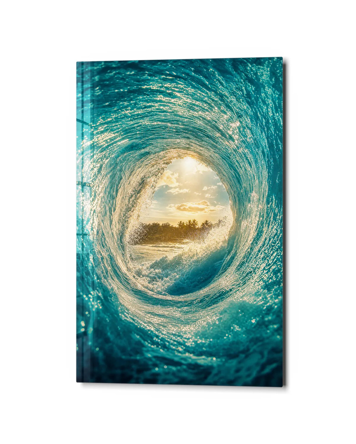 Inside the Wave — studio view of glass wall art