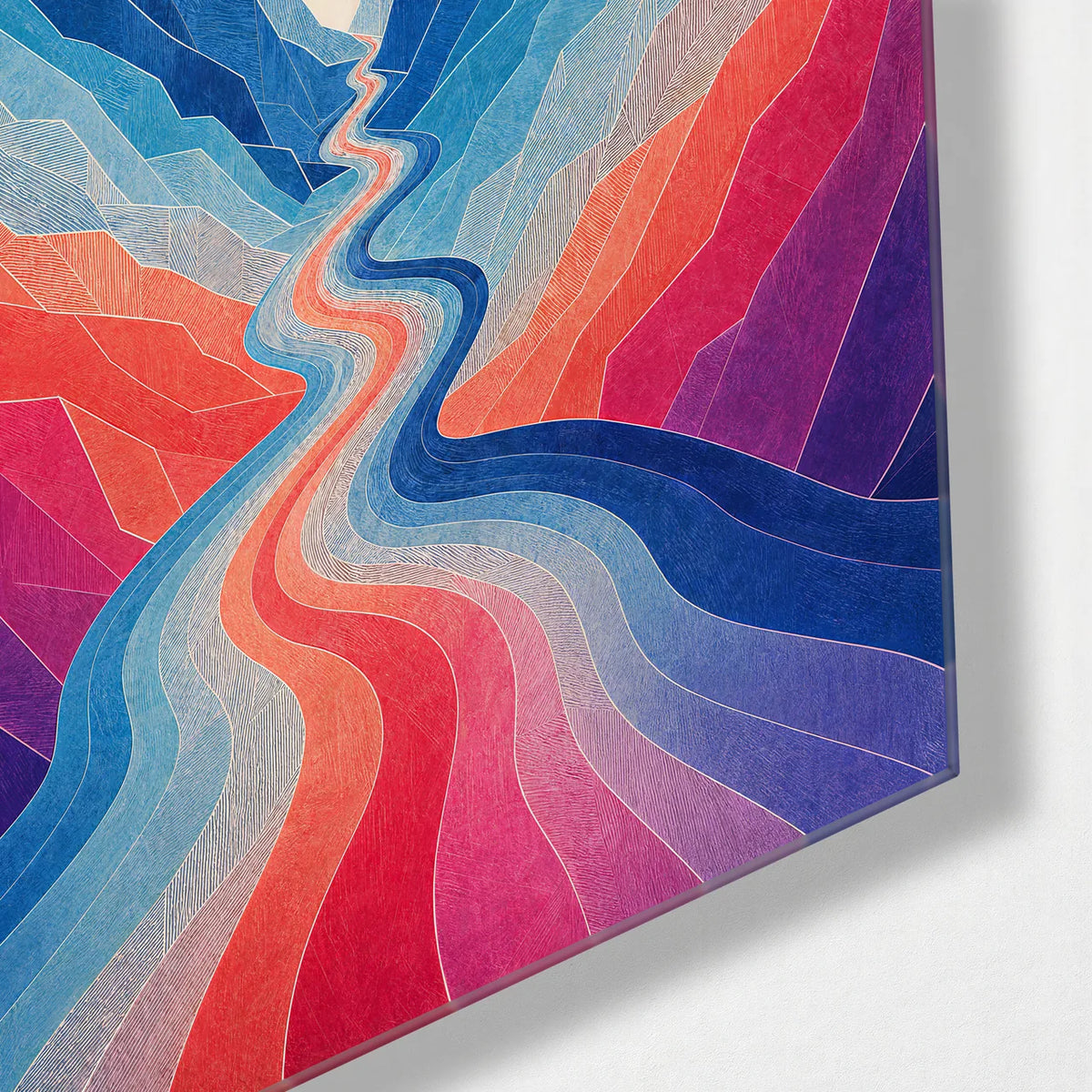 River Through Colour — corner detail of glass wall art