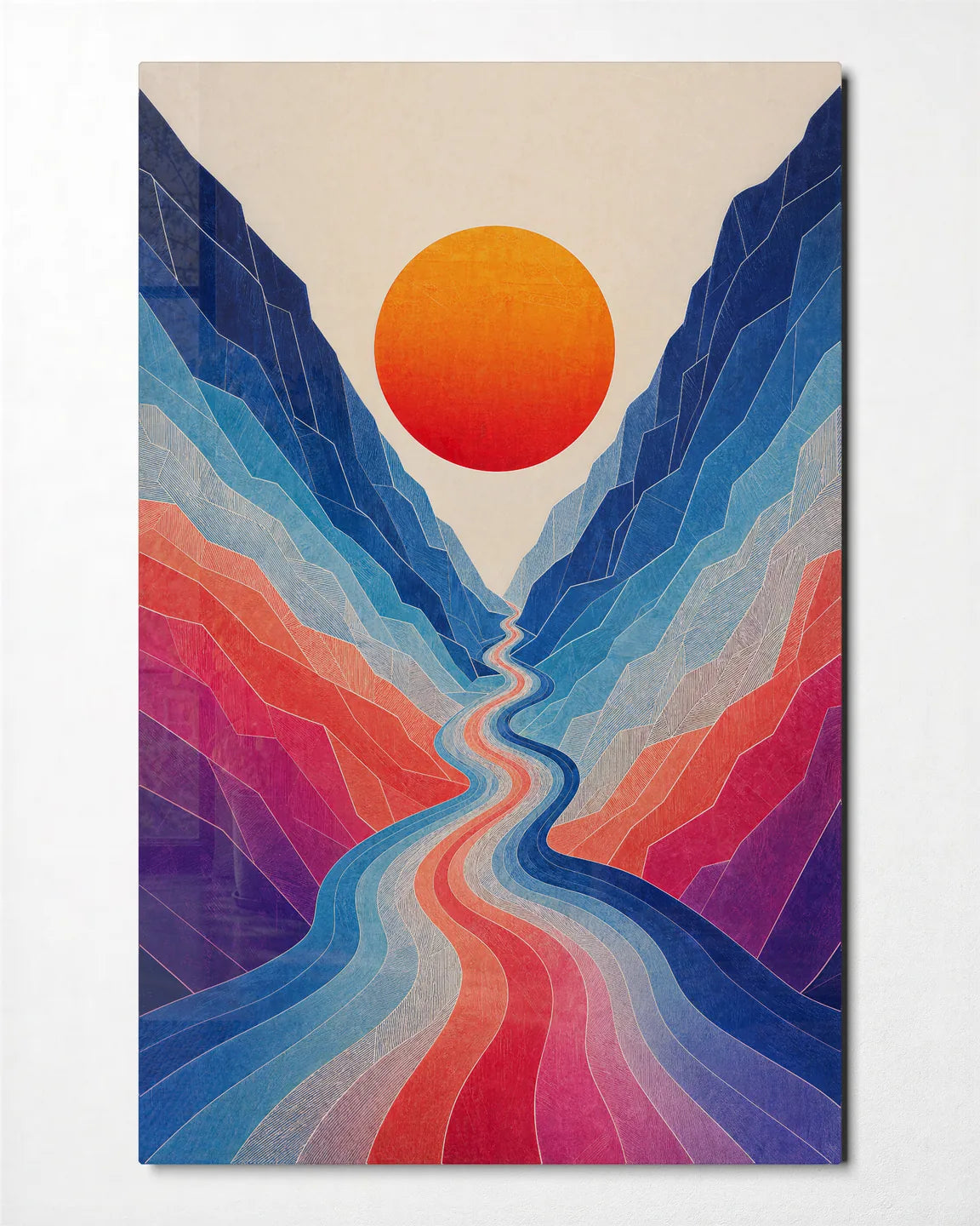 River Through Colour — front view of glass wall art