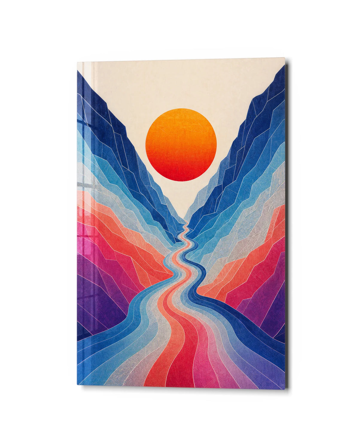 River Through Colour — studio view of glass wall art