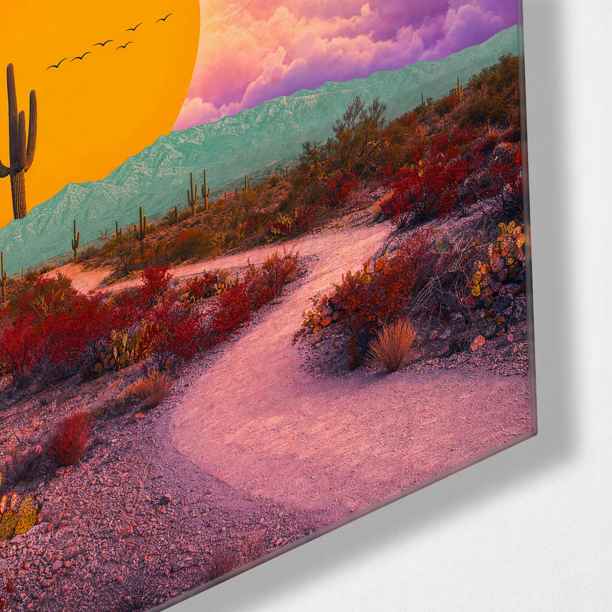Sun Beyond the Desert — corner detail of glass wall art