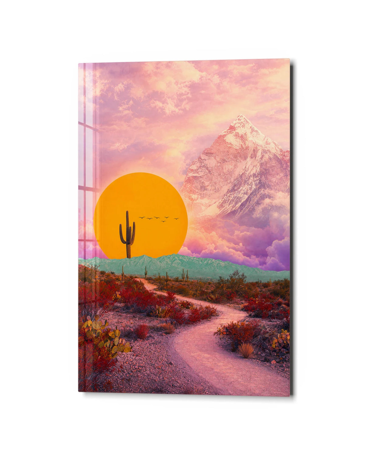 Sun Beyond the Desert — studio view of glass wall art