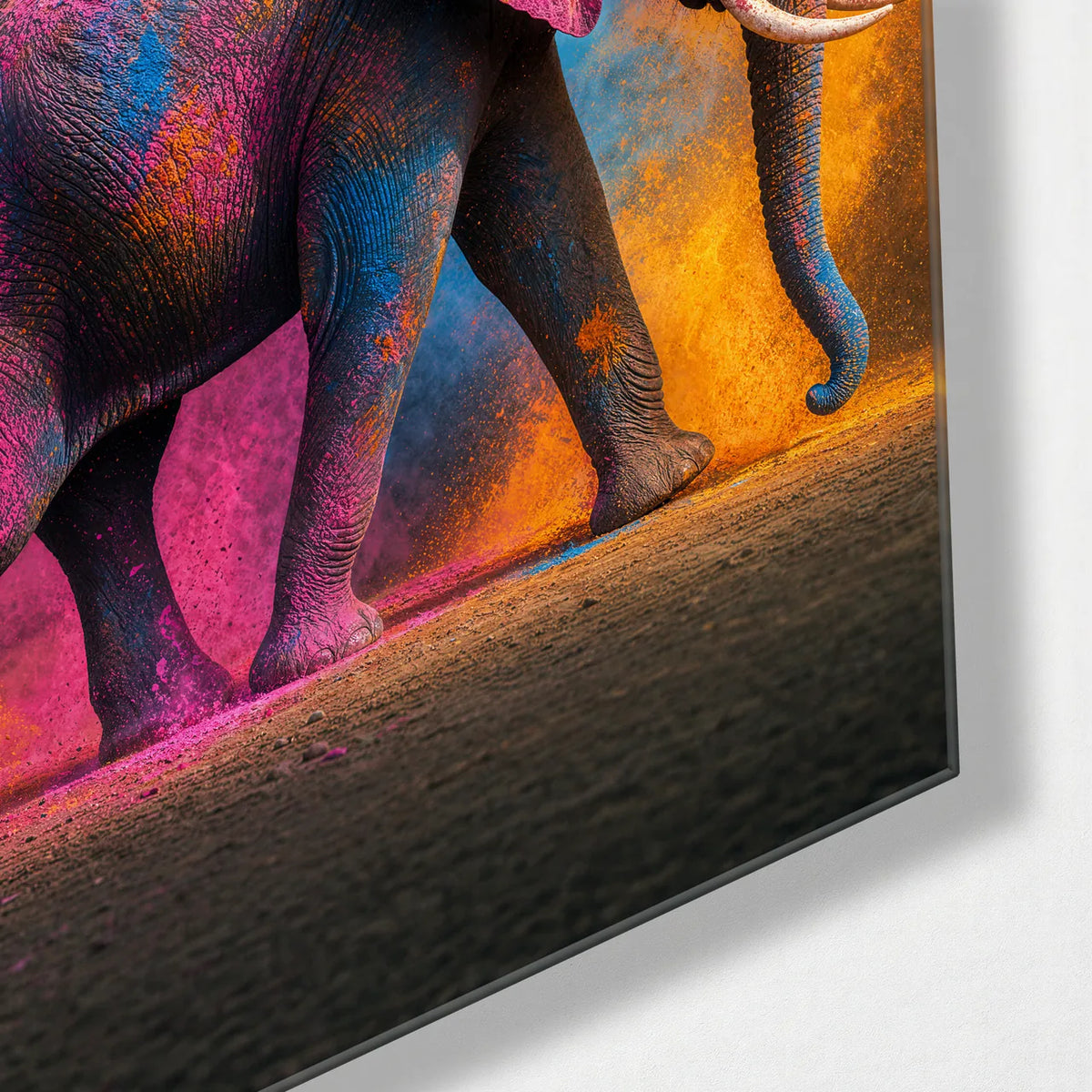 Elephant in Colour — corner detail of glass wall art