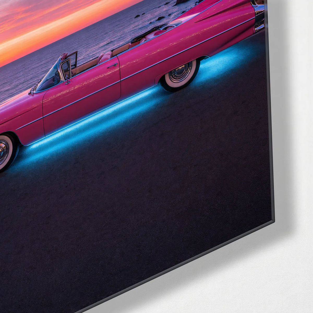 Pink Coast Cruise — corner detail of glass wall art