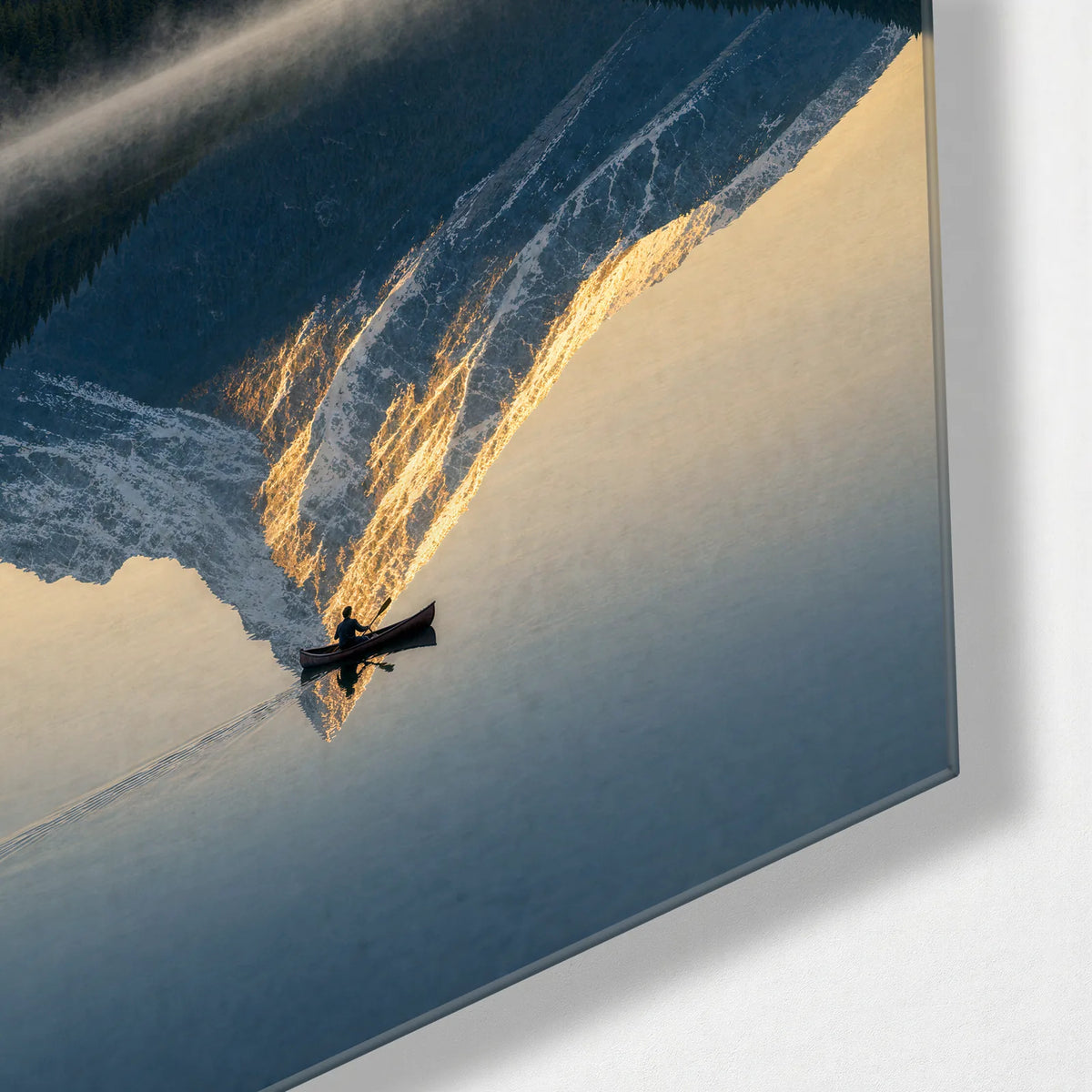 Mountain in the Mirror — corner detail of glass wall art