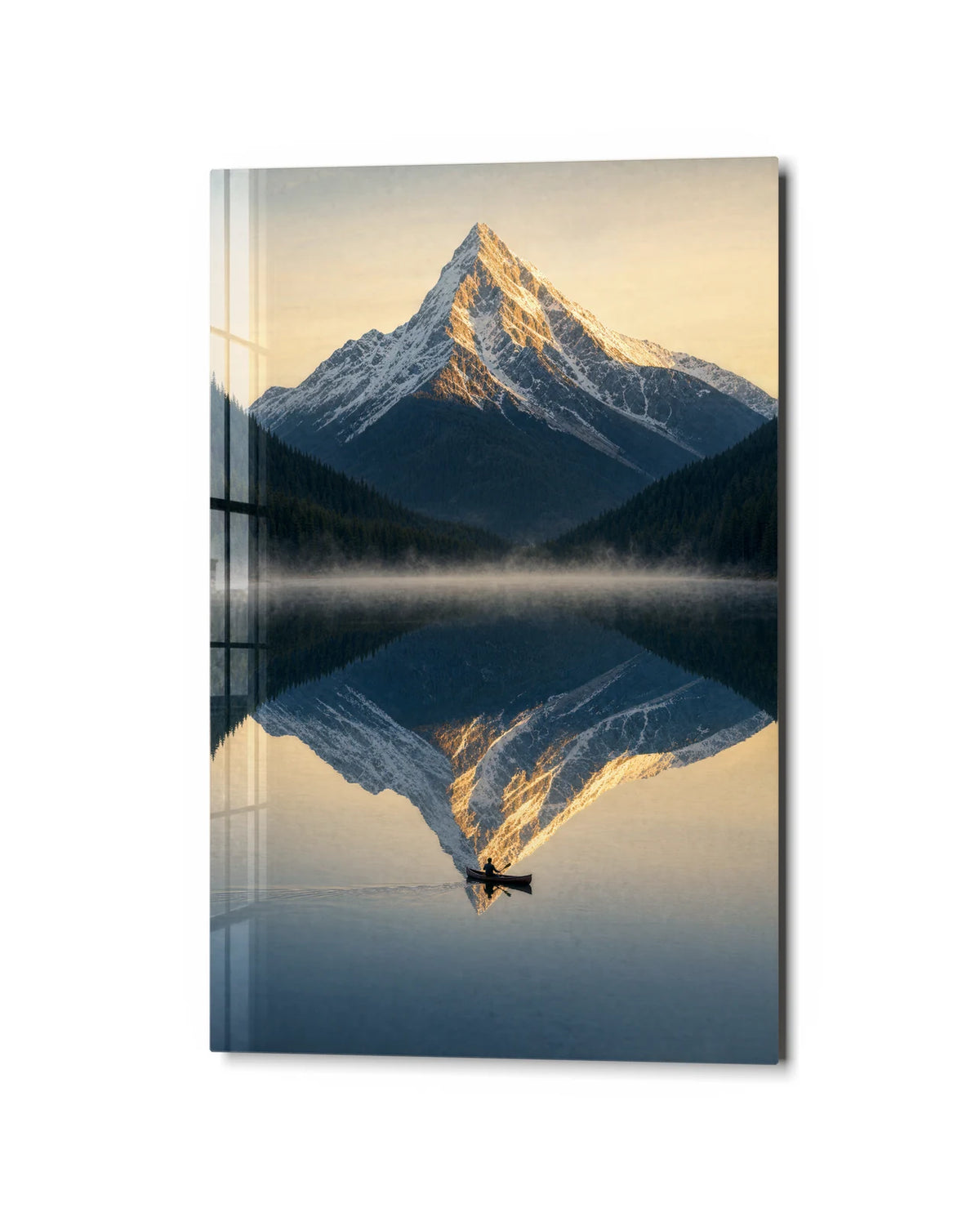Mountain in the Mirror — studio view of glass wall art
