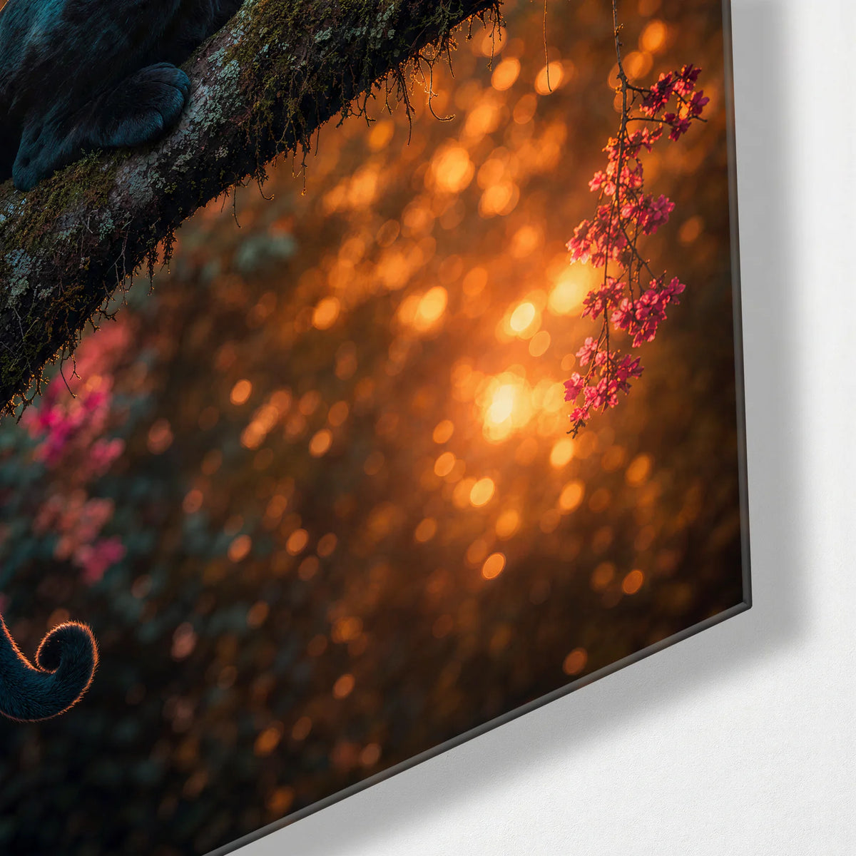 Panther in the Branches — corner detail of glass wall art
