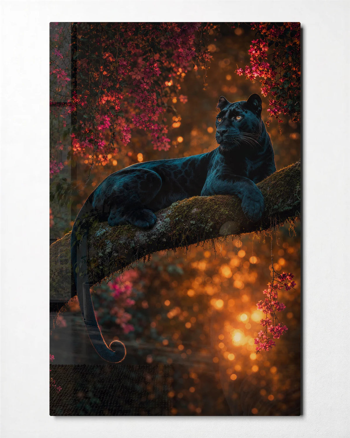 Panther in the Branches — front view of glass wall art