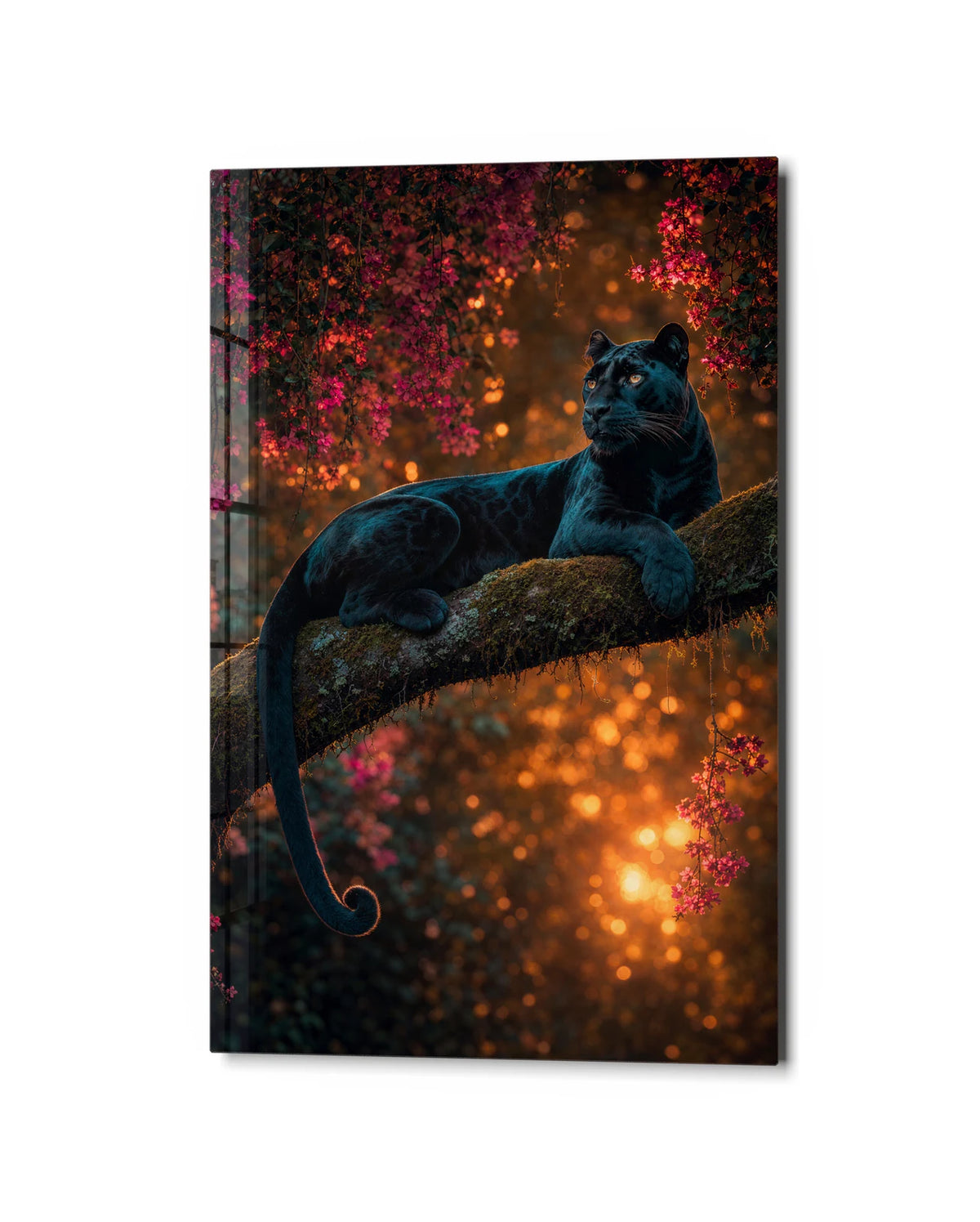 Panther in the Branches — studio view of glass wall art