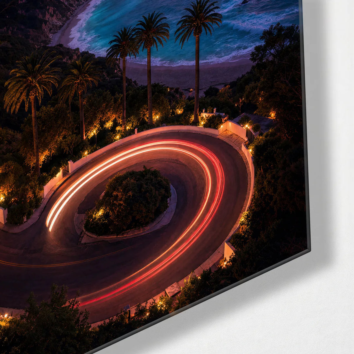 Last Bend Home — corner detail of glass wall art