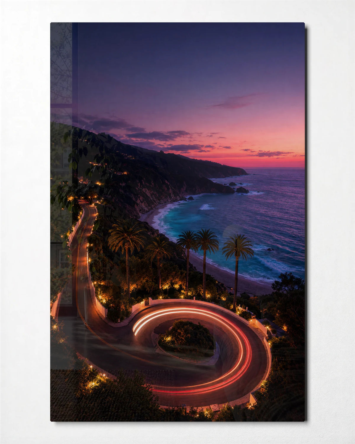 Last Bend Home — front view of glass wall art