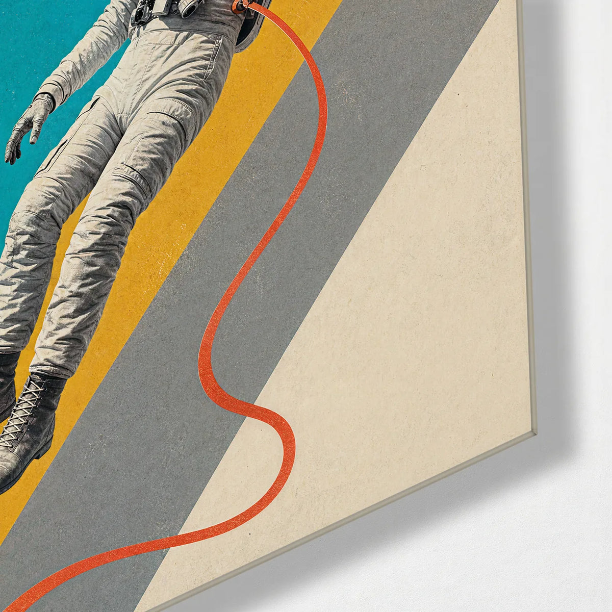 Astronaut on the Diagonal — corner detail of glass wall art