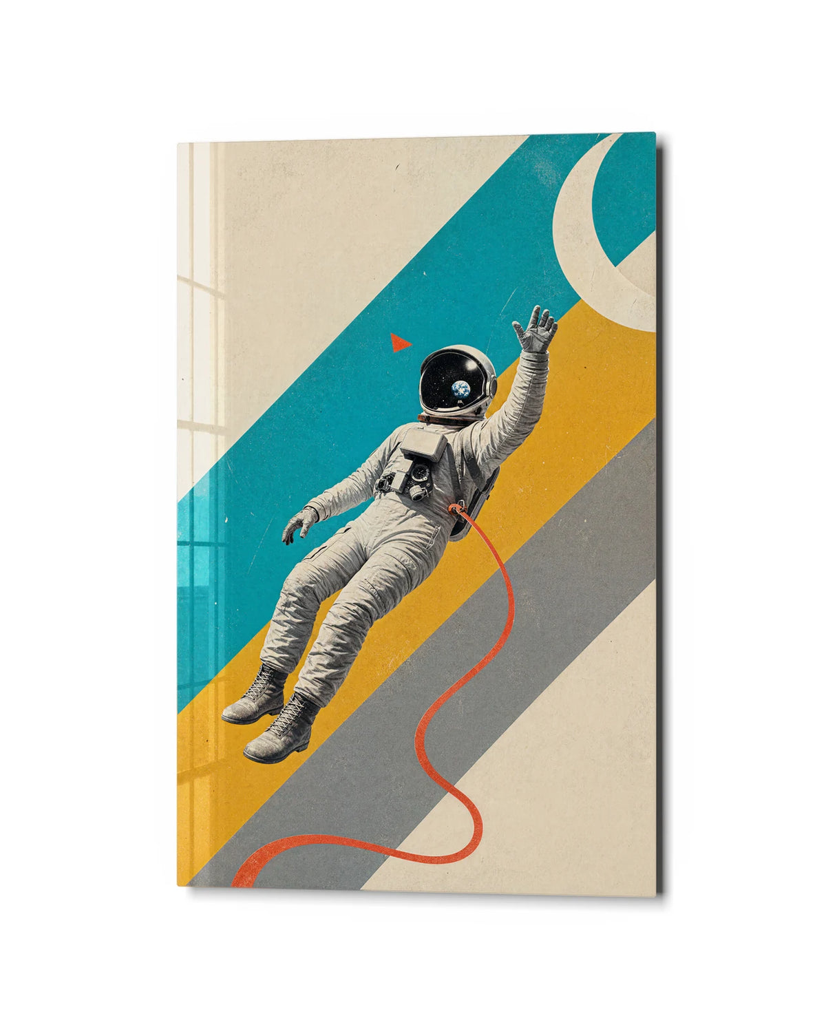 Astronaut on the Diagonal — studio view of glass wall art