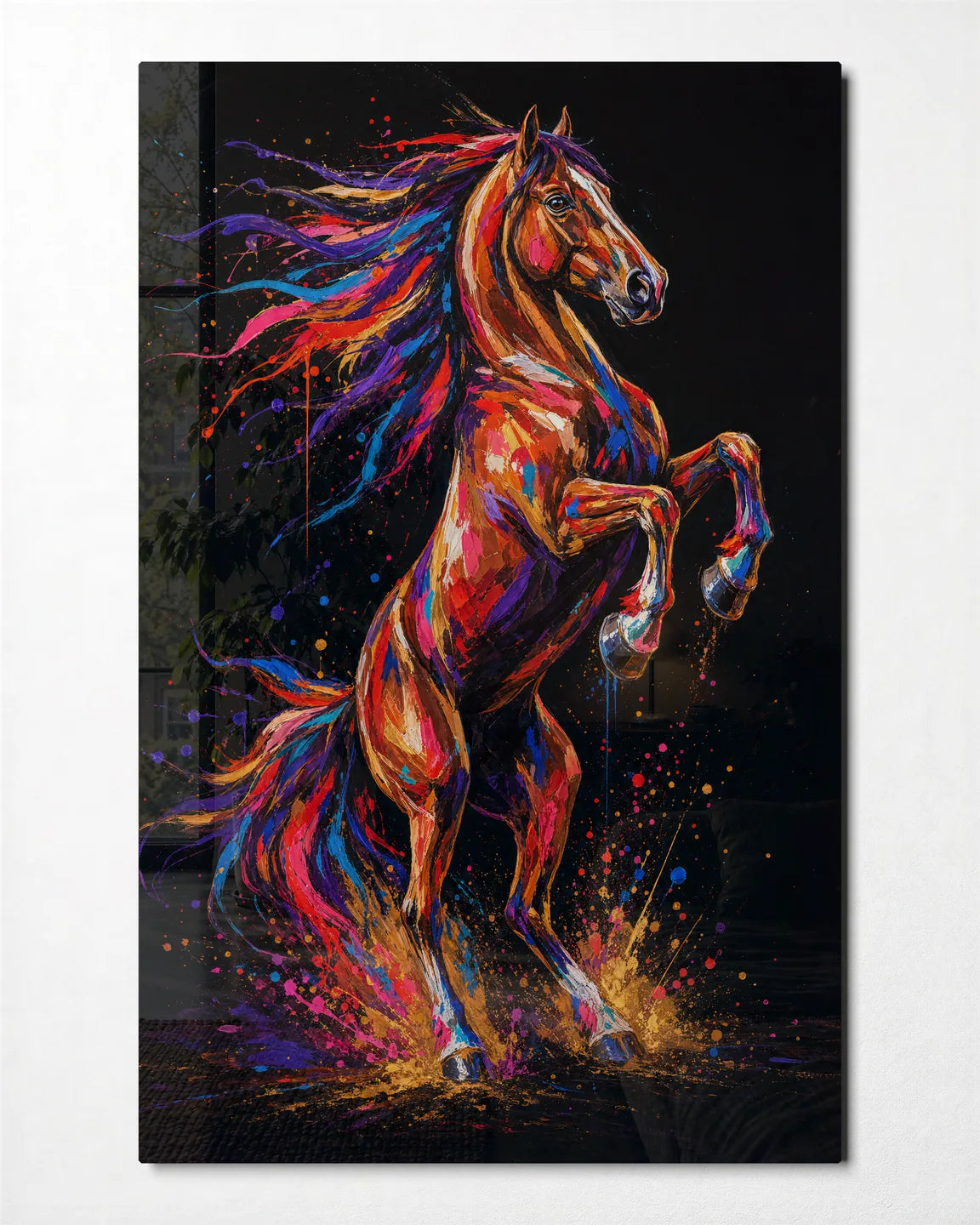 Colour at a Gallop — front view of glass wall art