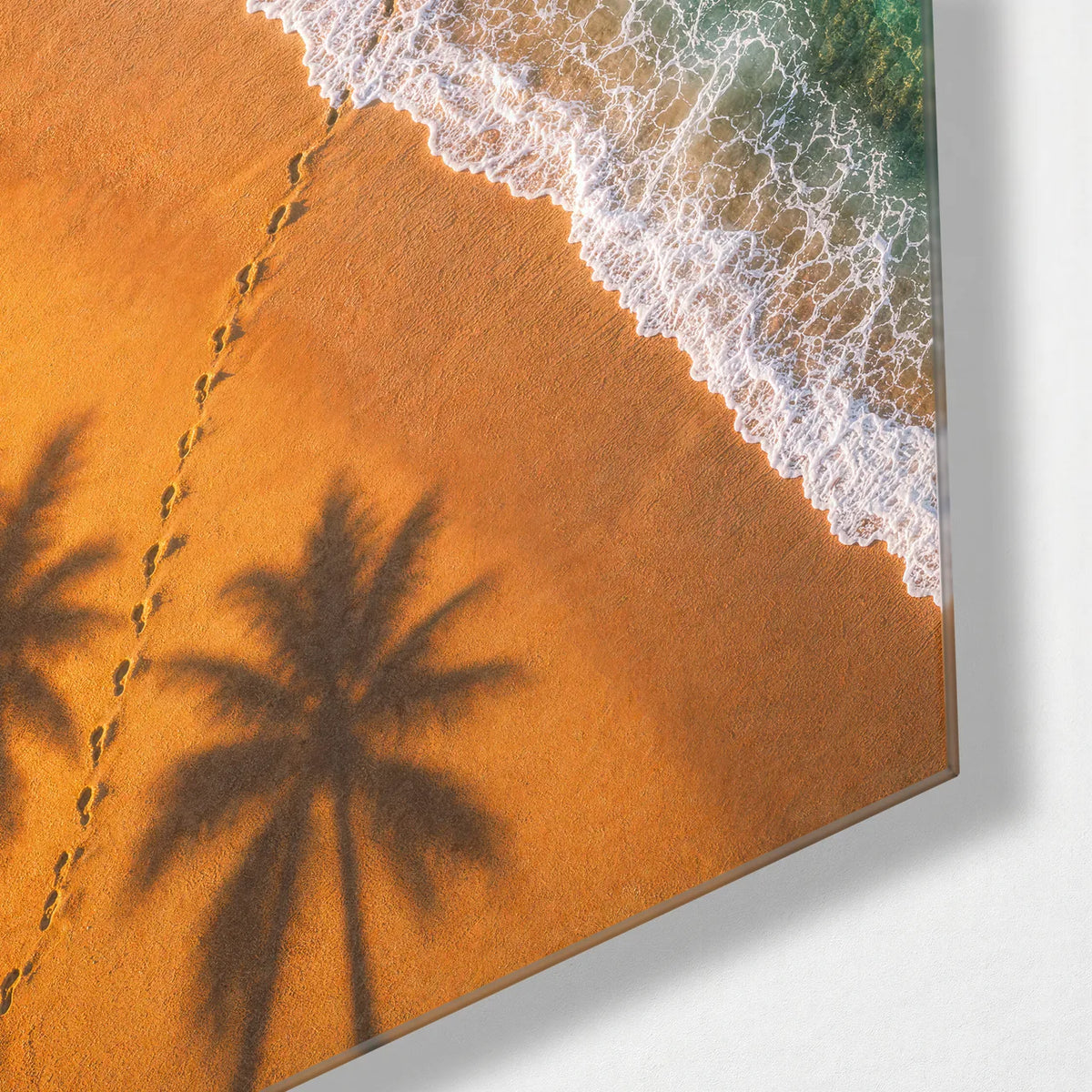 Footprints at the Edge — corner detail of glass wall art