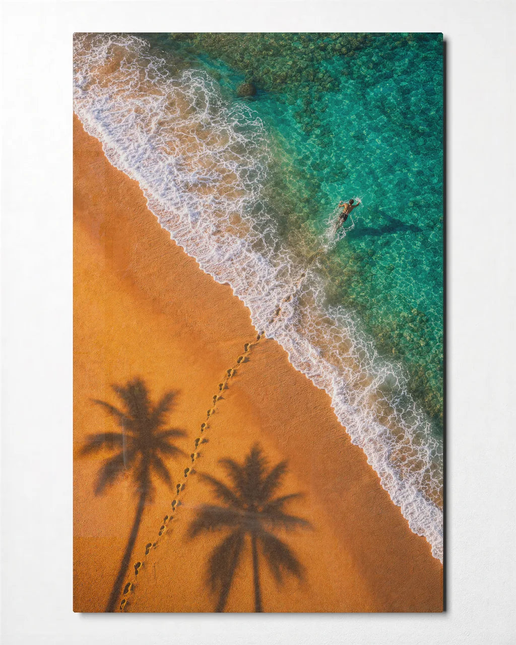 Footprints at the Edge — front view of glass wall art