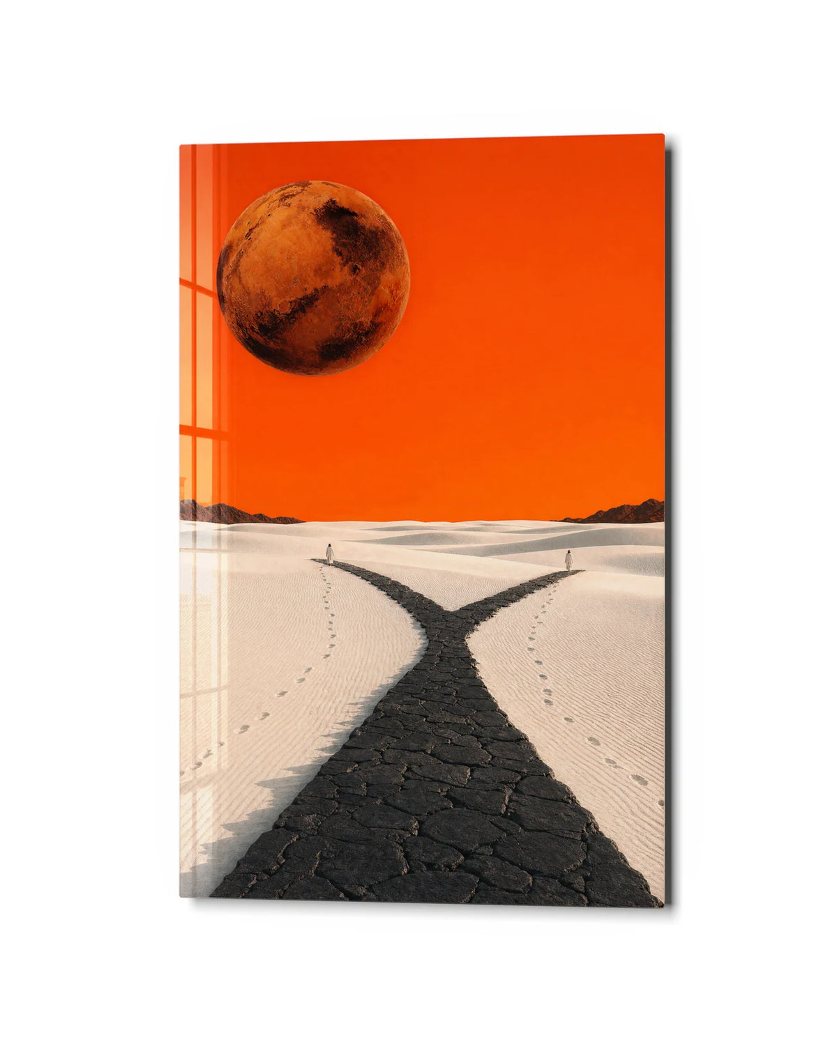Two Ways Forward — studio view of glass wall art