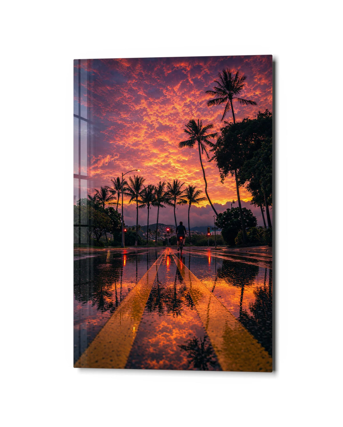 After the Tropical Rain — studio view of glass wall art
