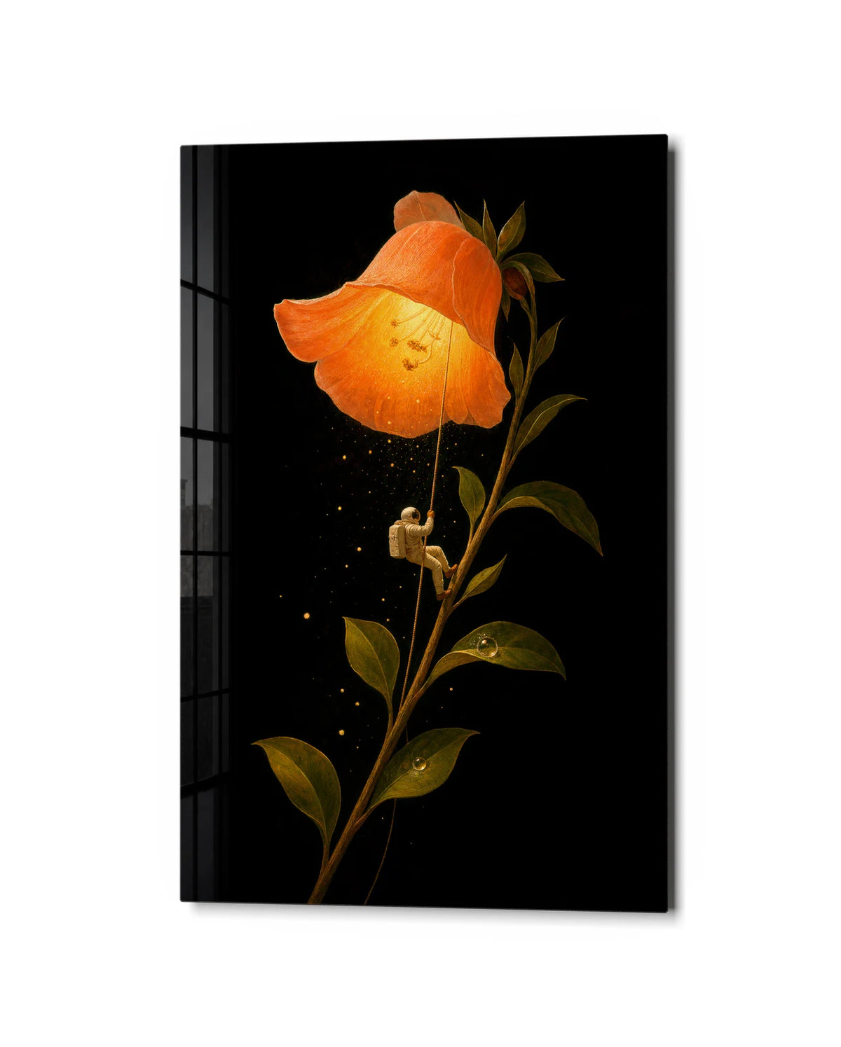 Little Climber — studio view of glass wall art