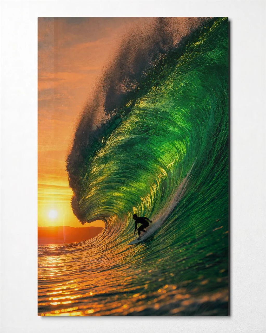 Inside the Green Wave — front view of glass wall art