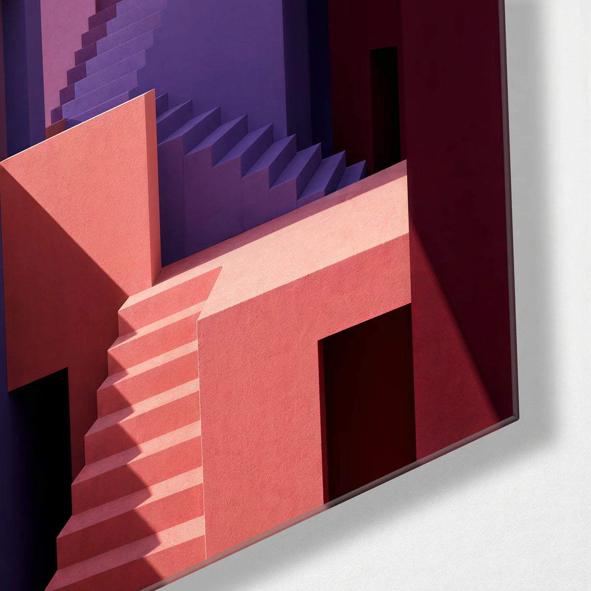 Pink Stairway — corner detail of glass wall art