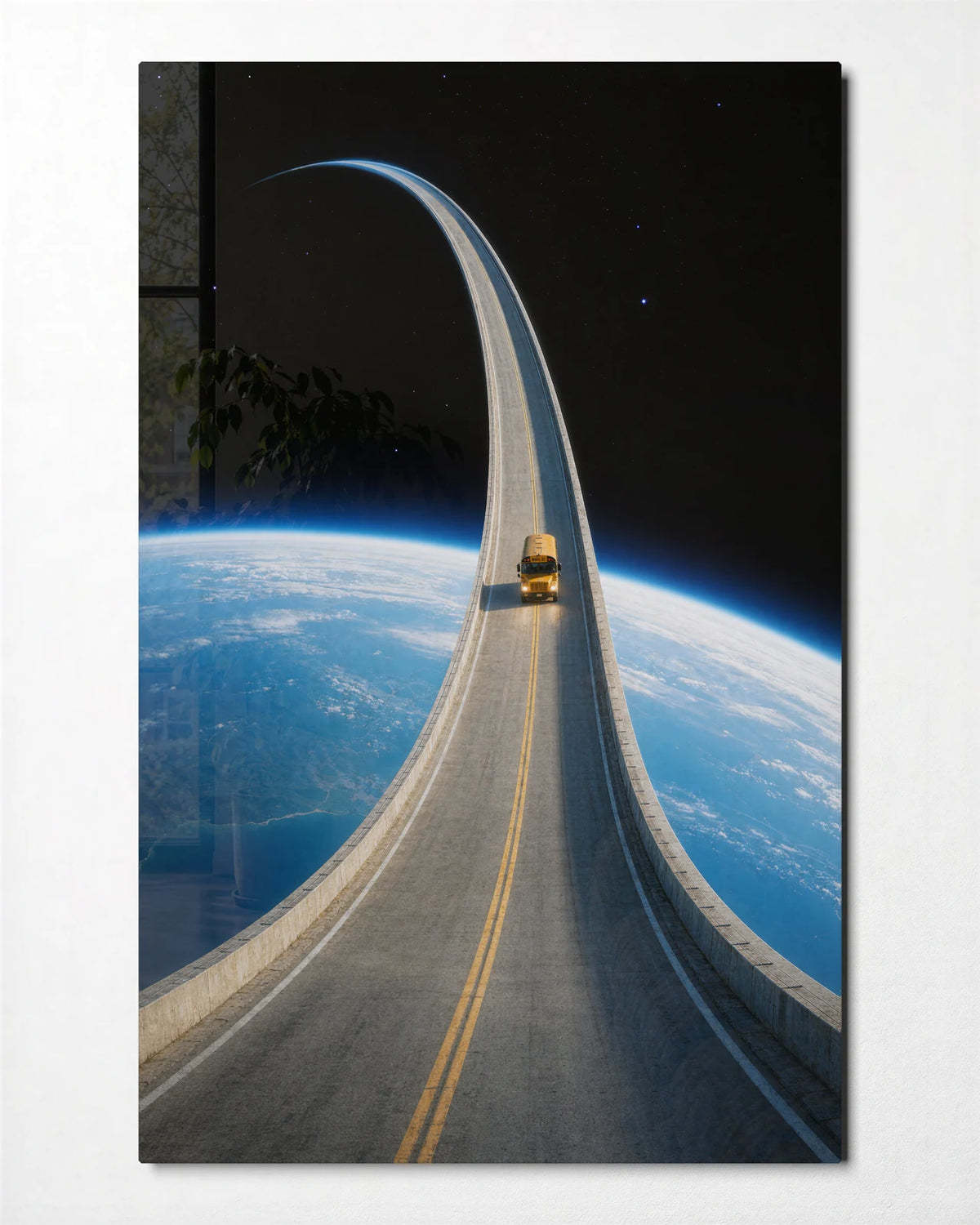The Road Keeps Going — front view of glass wall art