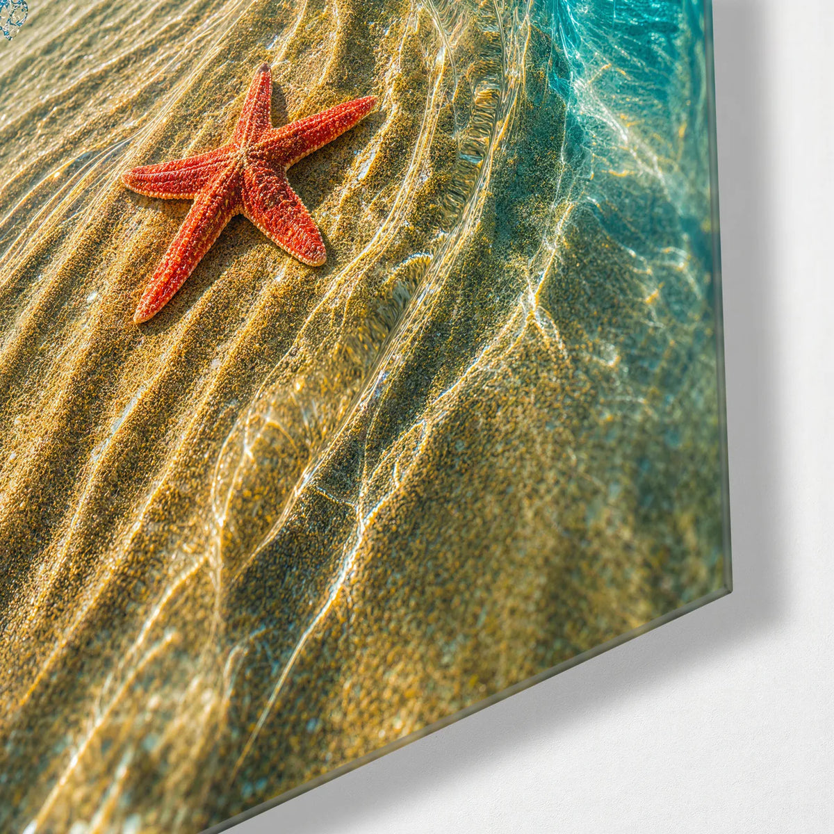 Beneath the Wave — corner detail of glass wall art
