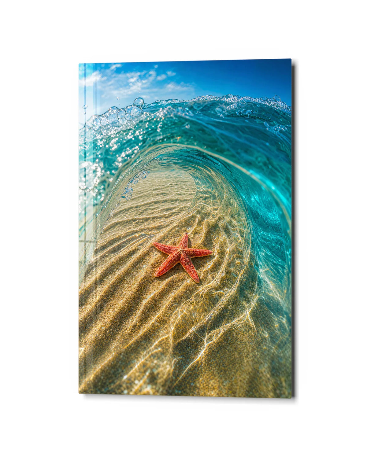 Beneath the Wave — studio view of glass wall art