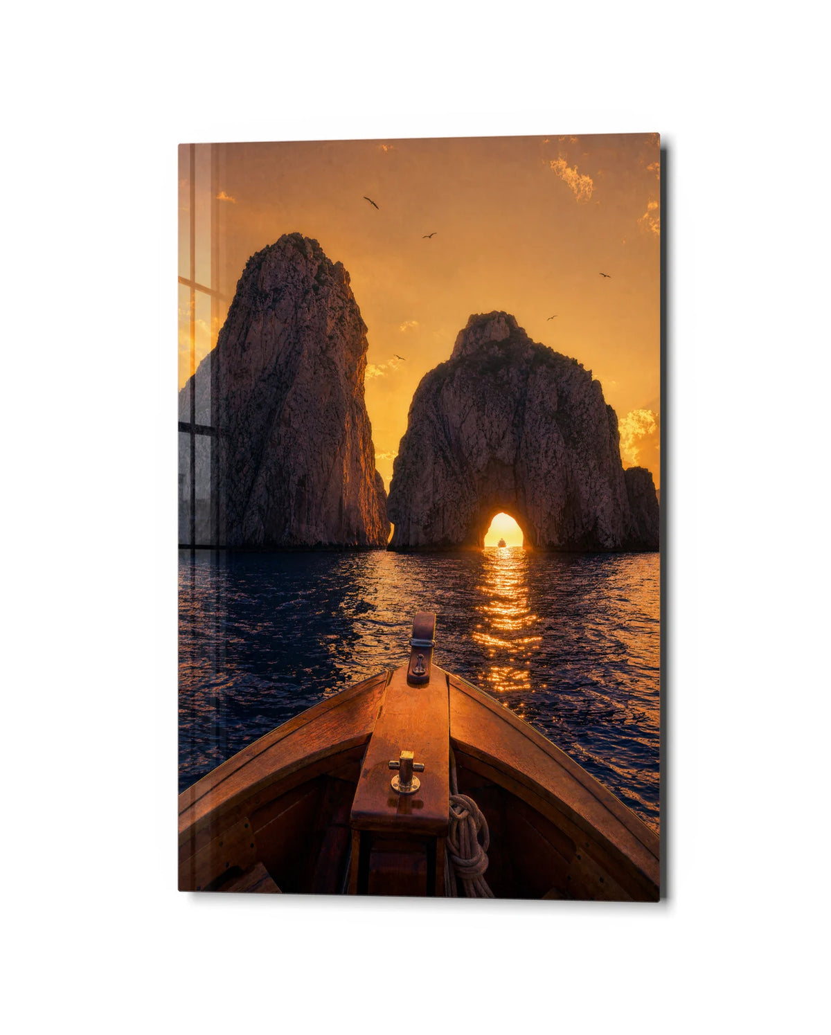 Through the Golden Arch — studio view of glass wall art