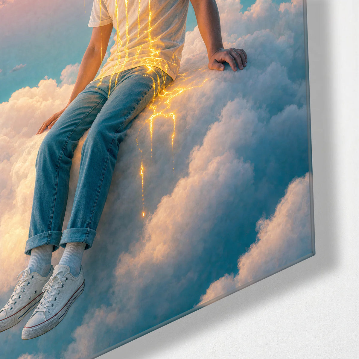 Head in the Clouds — corner detail of glass wall art
