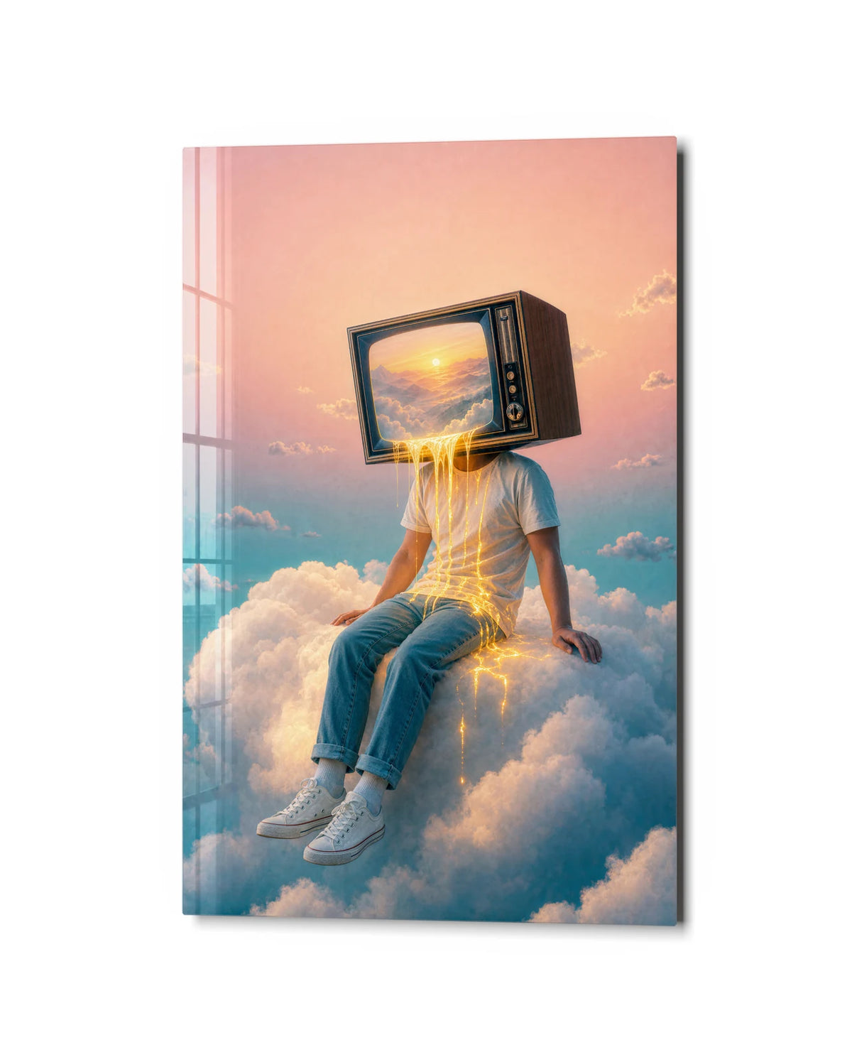 Head in the Clouds — studio view of glass wall art
