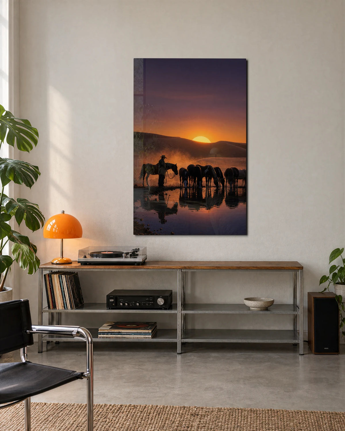 Horses at Sundown — shown in a living space