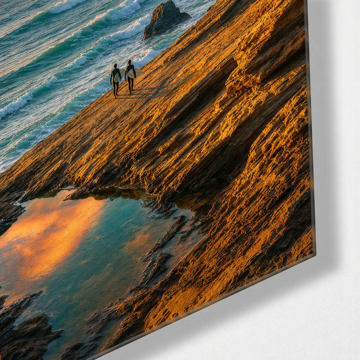 Golden Shore Walk — corner detail of glass wall art