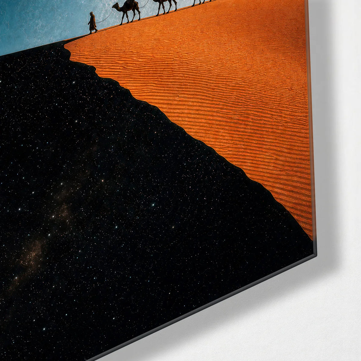 Caravan under the Moon — corner detail of glass wall art