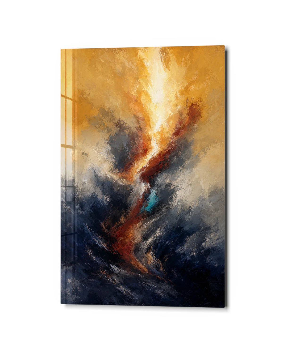 Upward Flame — studio view of glass wall art