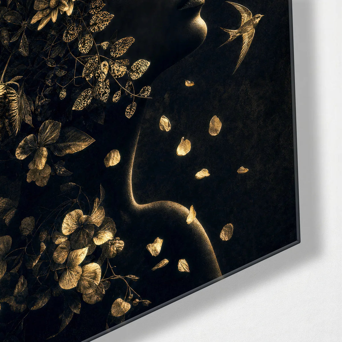Crowned in Flowers — corner detail of glass wall art
