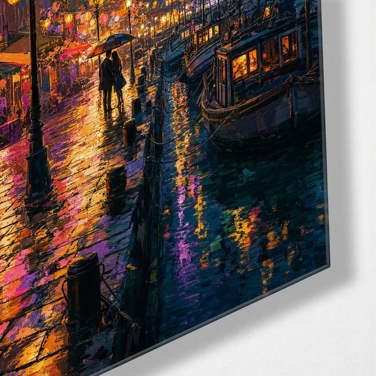 Lanterns by the Water — corner detail of glass wall art